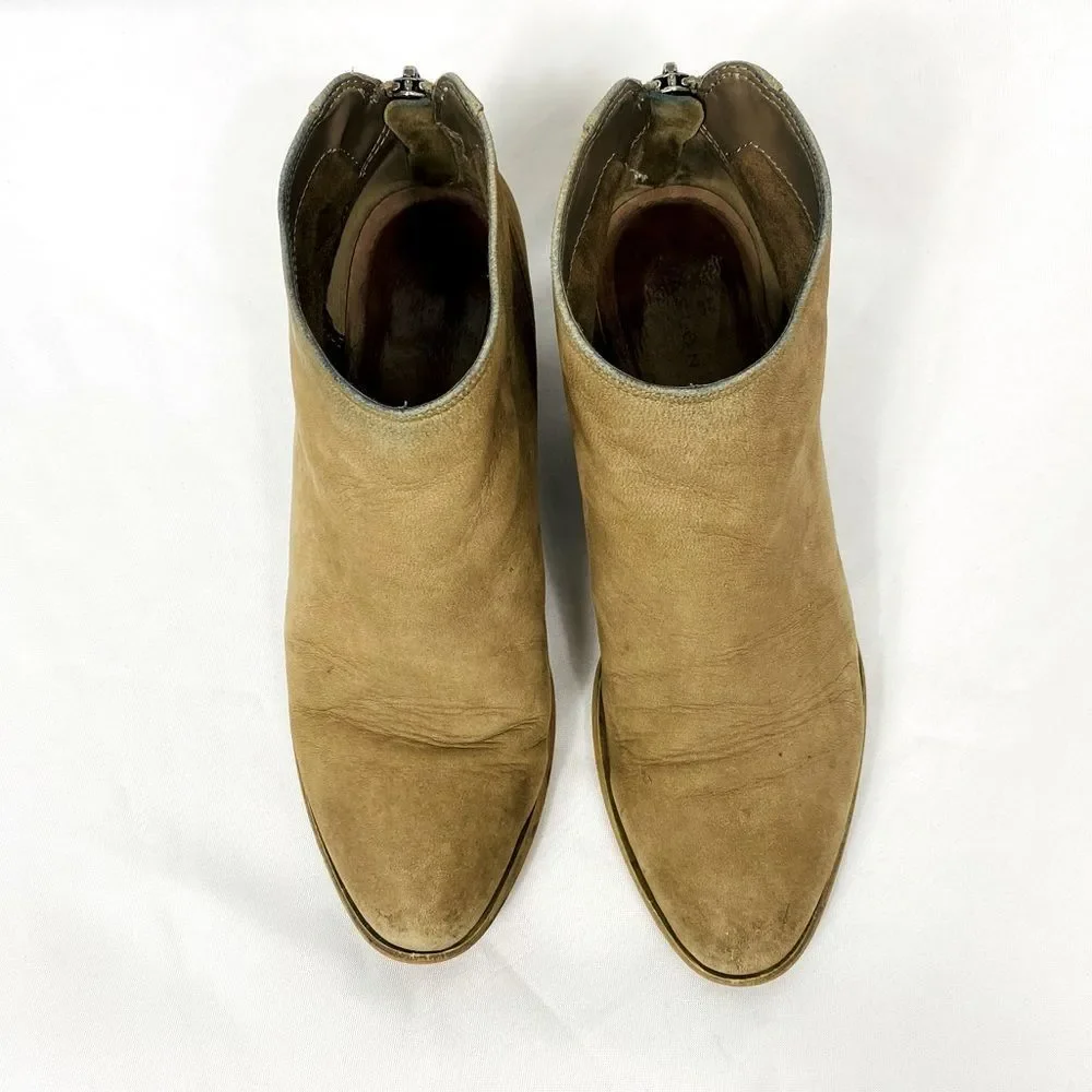 CASLON Suede Taupe Tan ‘Mayne’ Midi Zip Heeled Ankle Bootie